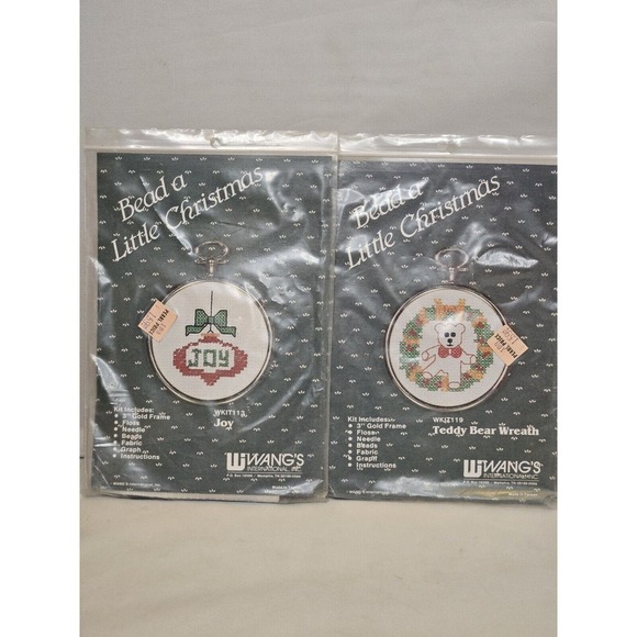 VTG Bead a Little Christmas Ornaments 4 Kits Wangs Intl Taiwan 80s Cross Stitch - Picture 5 of 9